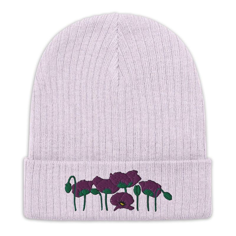 Embroidery Beanie Pastel Pink Floral Unisex