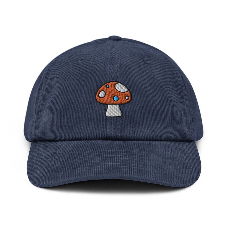 Embroidery Mushroom Hat Navy Unisex